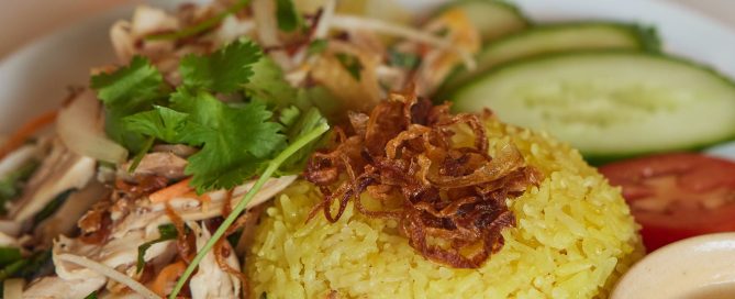 Hoi An Chicken dish with tumeric rice from B&D Viet Cuisine in Burnaby, BC