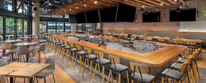 Bar and tables at the Tap and Barrel